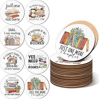 Hushee 8 Pcs Book Coaster Book Lovers Gifts Wooden Coffee Mug Coaster Fa...