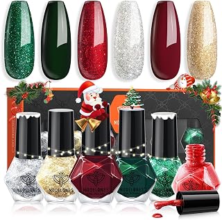 modelones Nail Polish Set 6 Colors Red Green Glitter Mini Nail polish Se...