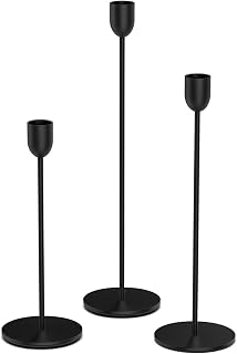 ChefBee Black Tall Candle Candlestick Holder, 3PCS Taper Pillar Candle S...