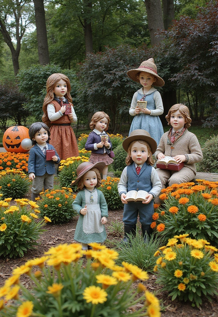 14 Quirky Halloween Home Garden Ideas for Book Lovers - 12. Book-Themed Garden Statues