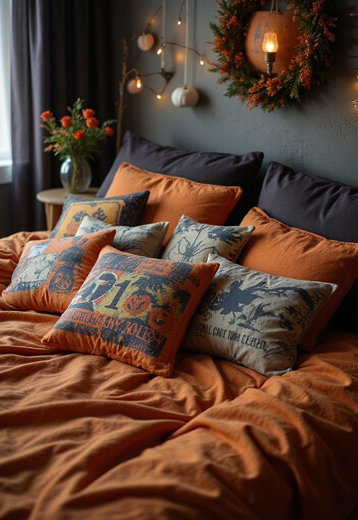 18 Chic Halloween Bedroom Decor Ideas for Book Lovers  - 3. Literary-Themed Throw Pillows