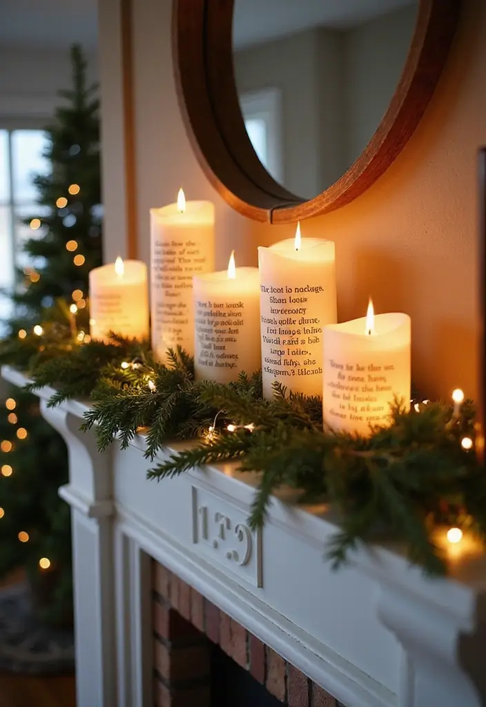 17 Whimsical Bookish Mantel Decor Ideas for Christmas  - 11. Holiday Themed Candle Holders