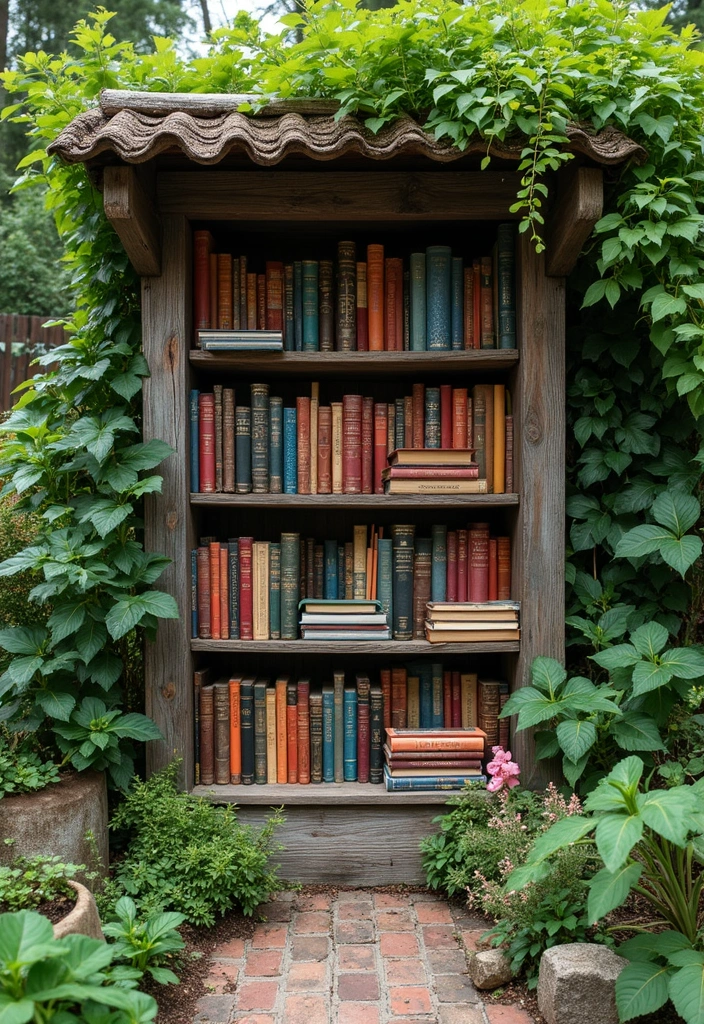 12 Cozy Small Backyard Garden Ideas for Book Lovers  - 9. Decorative Outdoor Bookshelves