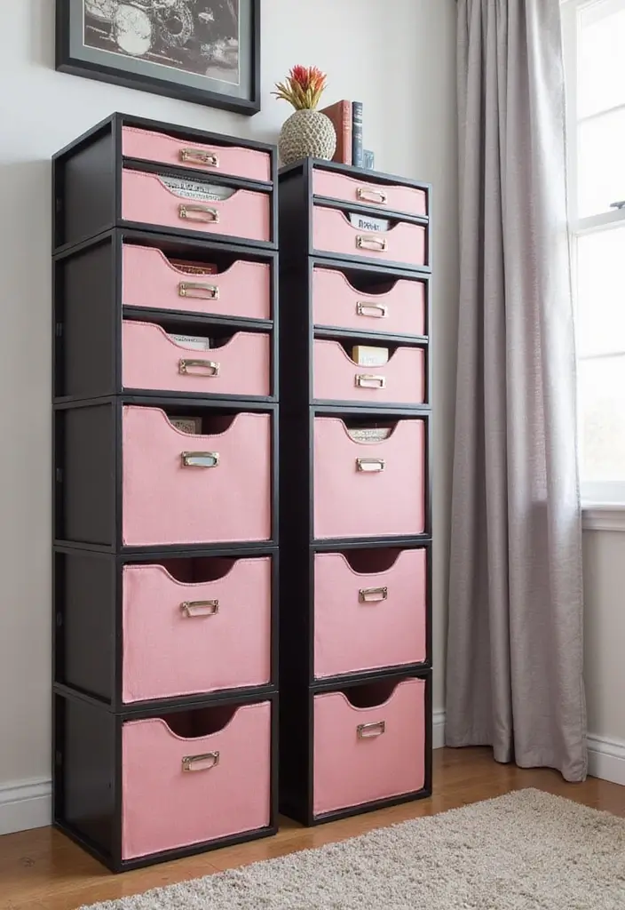 17 DIY Black and Pink Room Decor Ideas for Book Lovers  - 10. Pink and Black Storage Bins