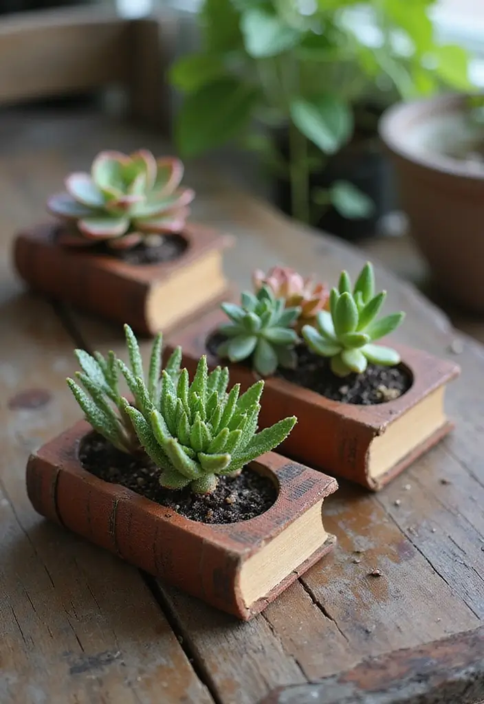 18 Aesthetic Low-Maintenance Garden Ideas for Book Lovers  - 2. Book Planters