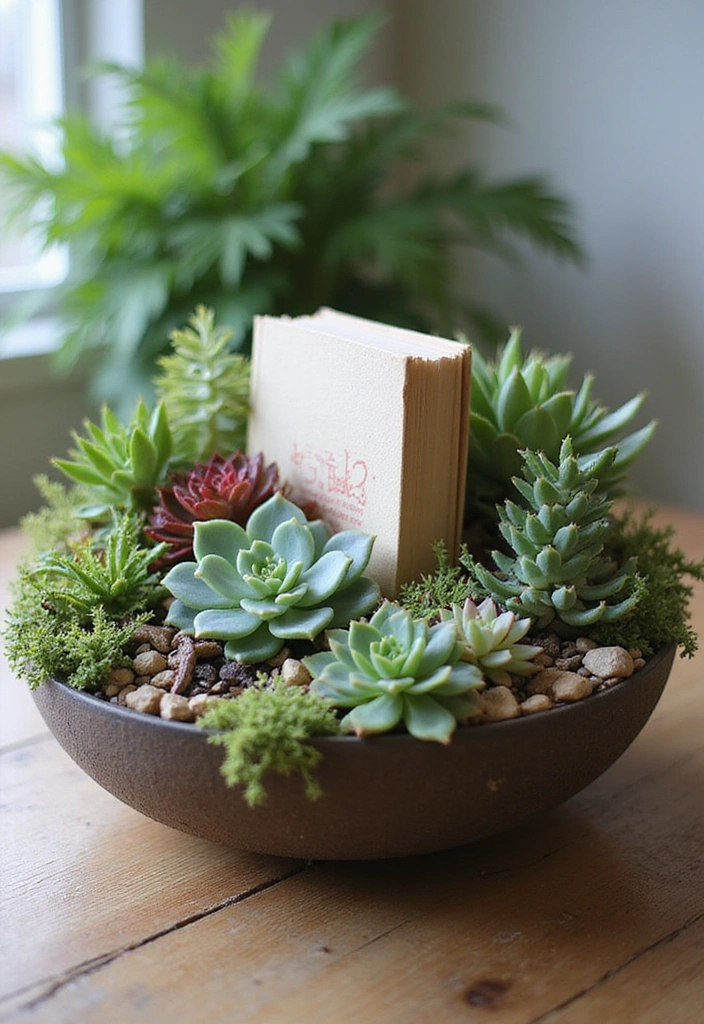 15 DIY Mini Japanese Garden Decor Projects for Book Lovers - 3. Succulent Terrarium Book Holder