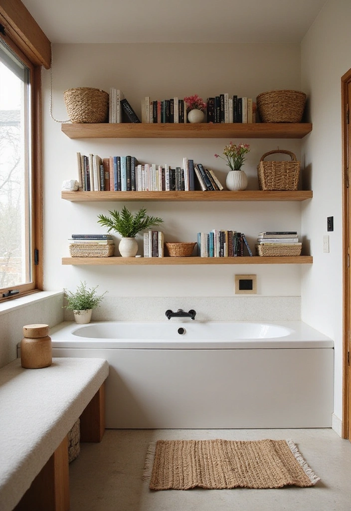 12 Japandi Bathroom Ideas That Book Lovers Can't Resist (You'll Want to Copy #5!) - 9. Unique Book Storage Solutions