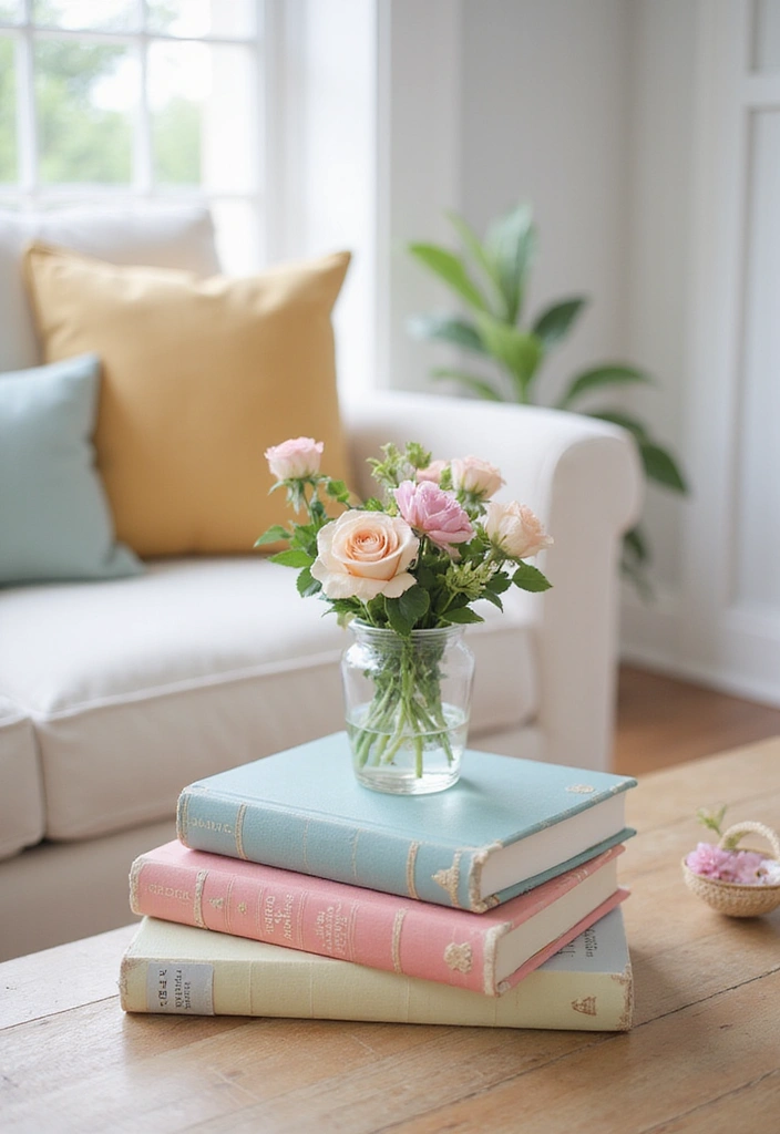 22 Easy Spring DIY Decor Projects for Book Lovers (Get Ready to Craft #18!) - 3. Book Stack Centerpiece