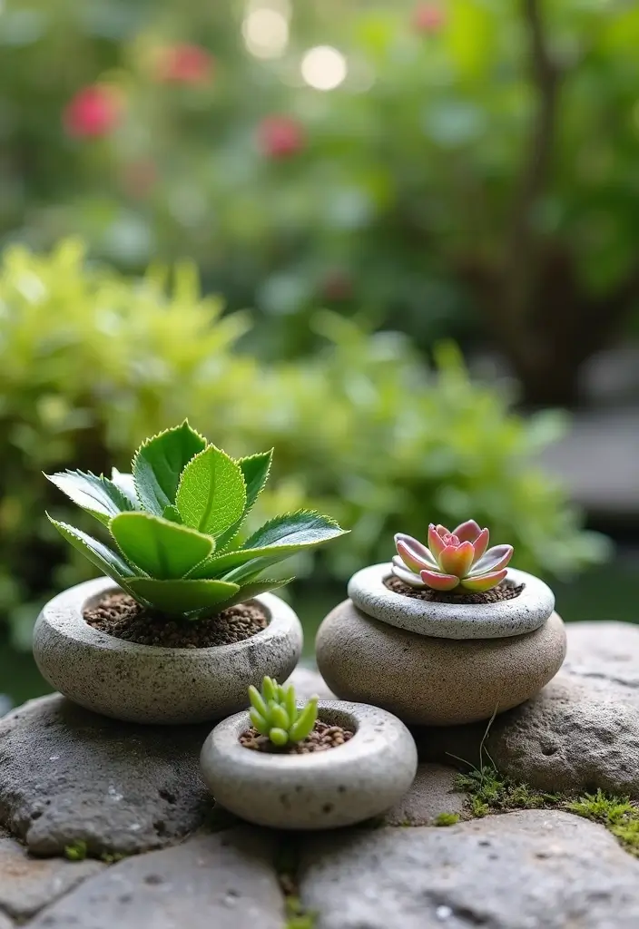15 DIY Mini Japanese Garden Decor Projects for Book Lovers - 7. DIY Stone Planters