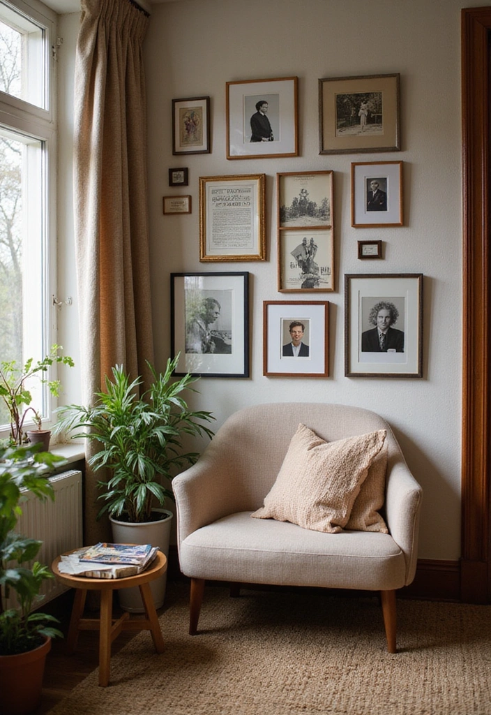 18 Cozy Japandi Book Nook Ideas for Book Lovers Who Crave Comfort! - 16. Personal Touches with a Photo Wall