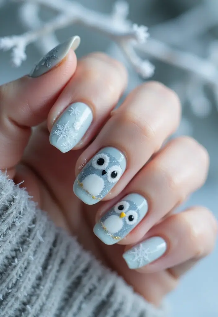 14 Book-Themed Winter Nail Designs Every Book Lover Will Adore! - 2. Snowy Owl Bookmarks