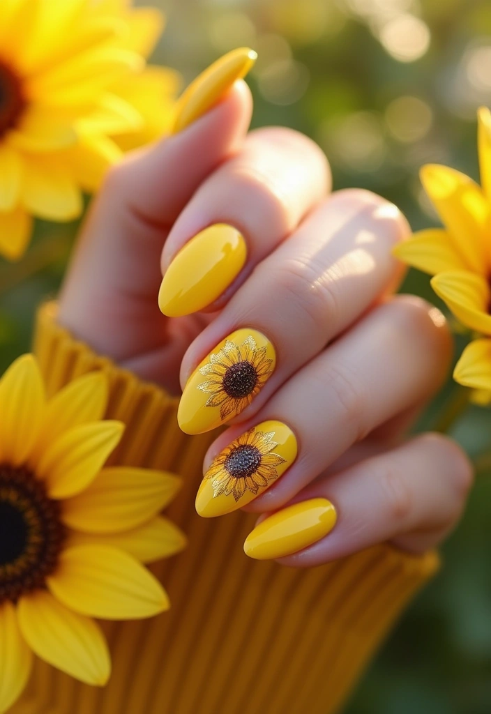 16 Chic Chrome Nail Art Ideas for the Stylish Bookworm (Don't Miss #3!) - 15. Sunflower Chrome for an Artistic Flair