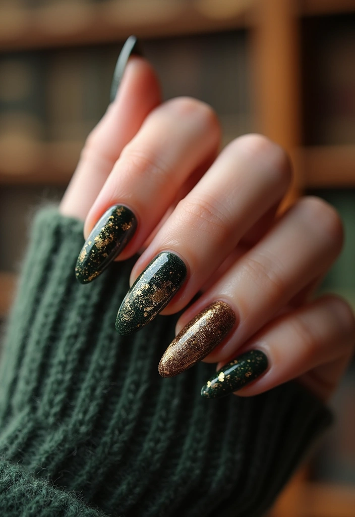 14 Book-Themed Winter Nail Designs Every Book Lover Will Adore! - 1. Cozy Library Vibes