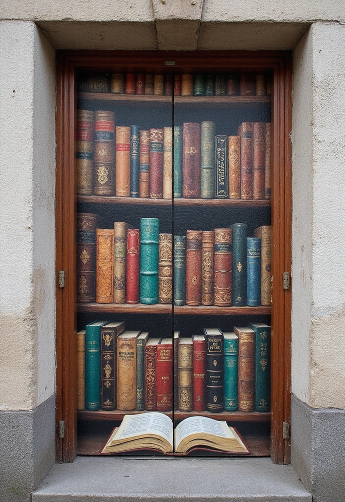 10 Door Mural Ideas for Book Lovers That Will Transform Your Home Into a Literary Wonderland! - 1. Bookshelf Door Mural