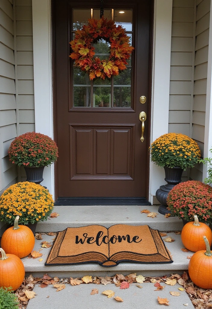 15 DIY Fall Front Porch Decor Ideas for Book Lovers - 9. Bookish Welcome Mat
