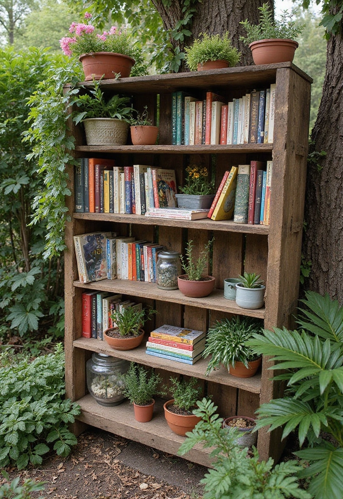 12 Boho Garden Decor Ideas Every Book Lover Will Adore - 6. Rustic Wood Pallet Bookshelves