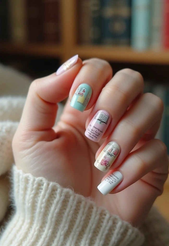 15 Personalized Square Nail Inspo for Every Book Lover (You’ll Be Inspired by #13!) - 14. Personalized Bookmarks on Nails