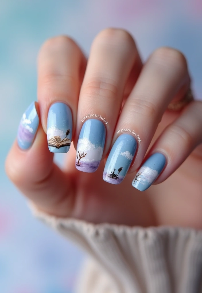 21 January Nail Art Ideas for Book Lovers That Are a Must-See! - 10. Literary Landscapes