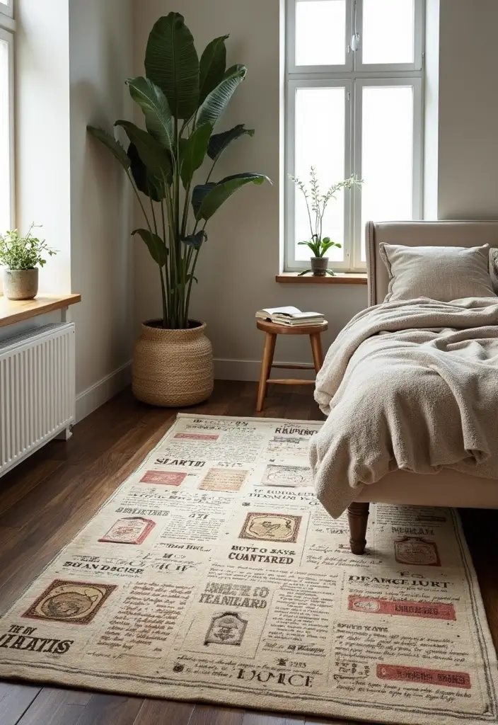 22 Modern Bedroom Decor Ideas for Book Lovers  - 17. Literary-Themed Rugs