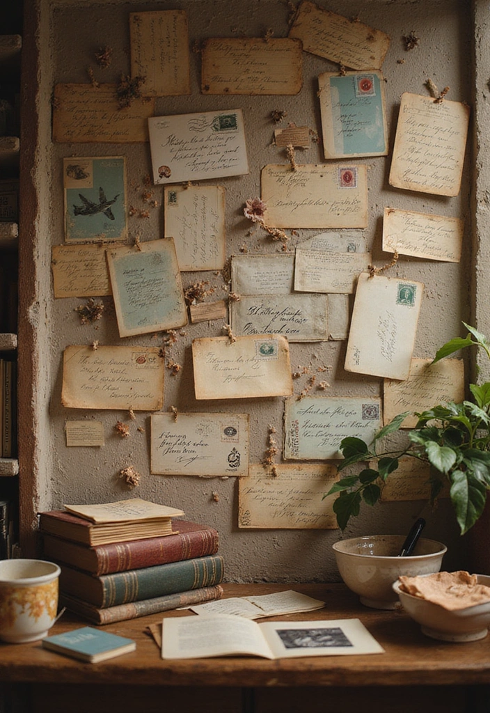 25 Cottagecore Book Nook Inspirations That Will Make You Dream of Reading! - 23. Vintage Postcards and Letters