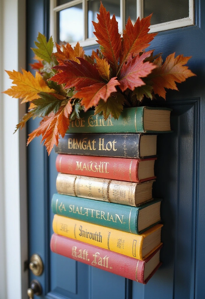 15 DIY Fall Front Porch Decor Ideas for Book Lovers - 13. Book-themed Door Hanger