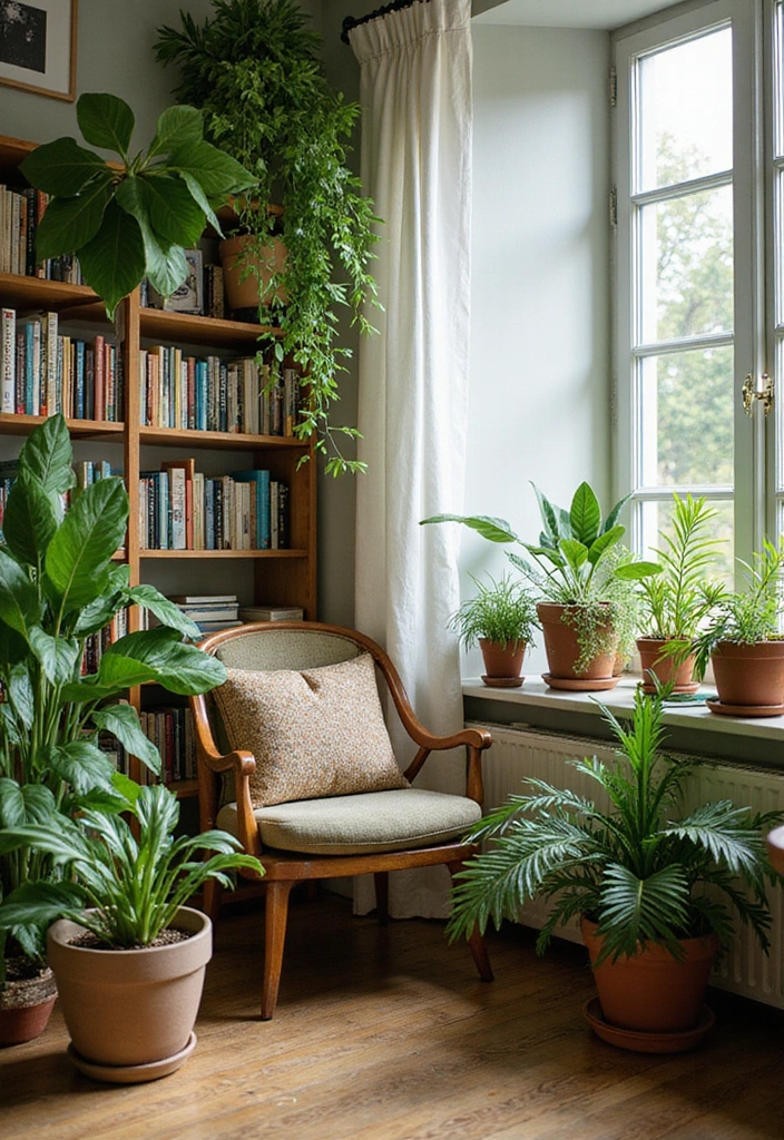 15 Mid-Century Book Nook Decor Ideas That'll Make You Want to Curl Up with a Classic! - 6. Plant Paradise