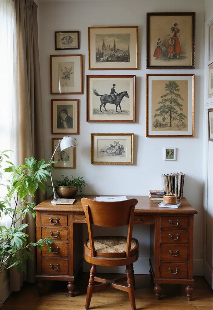 15 Boho Home Office Decor Ideas Every Book Lover Will Adore  - 10. Vintage Artwork