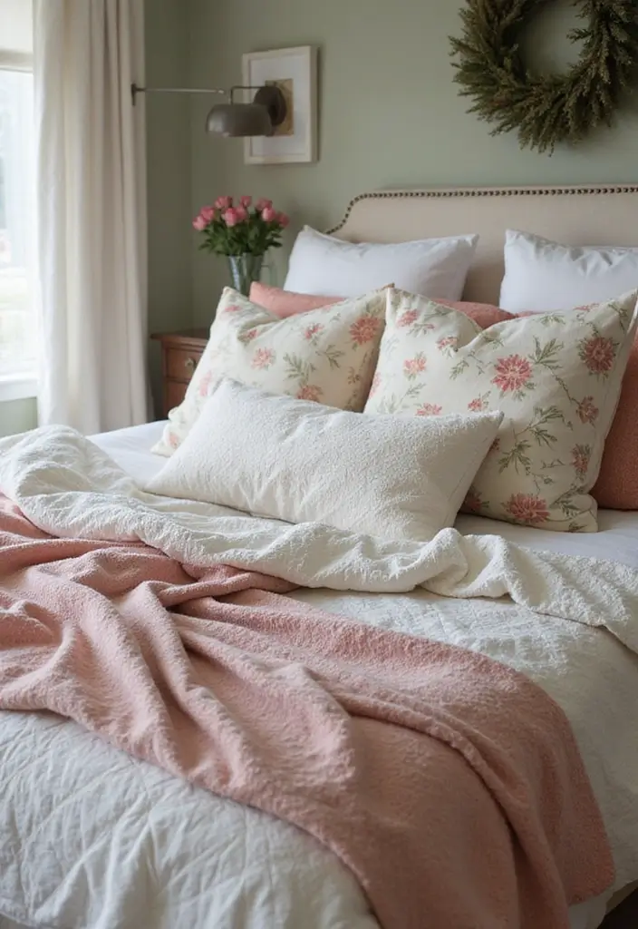 21 Aesthetic Cottagecore Home Decor Ideas That Book Lovers Will Adore! - 5. Layered Textiles