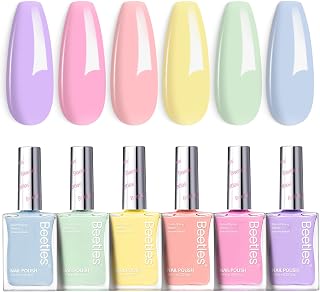 Beetles Pastel Nail Polish Set -6 Colors Pink Blue Yellow Nude Pink Purp...