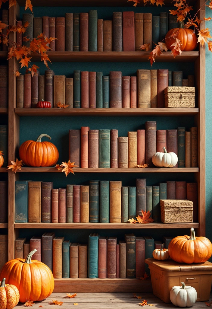15 Autumn Living Room Decor Ideas Every Book Lover Needs to Try This Fall! - 2. Autumn-Themed Bookshelving