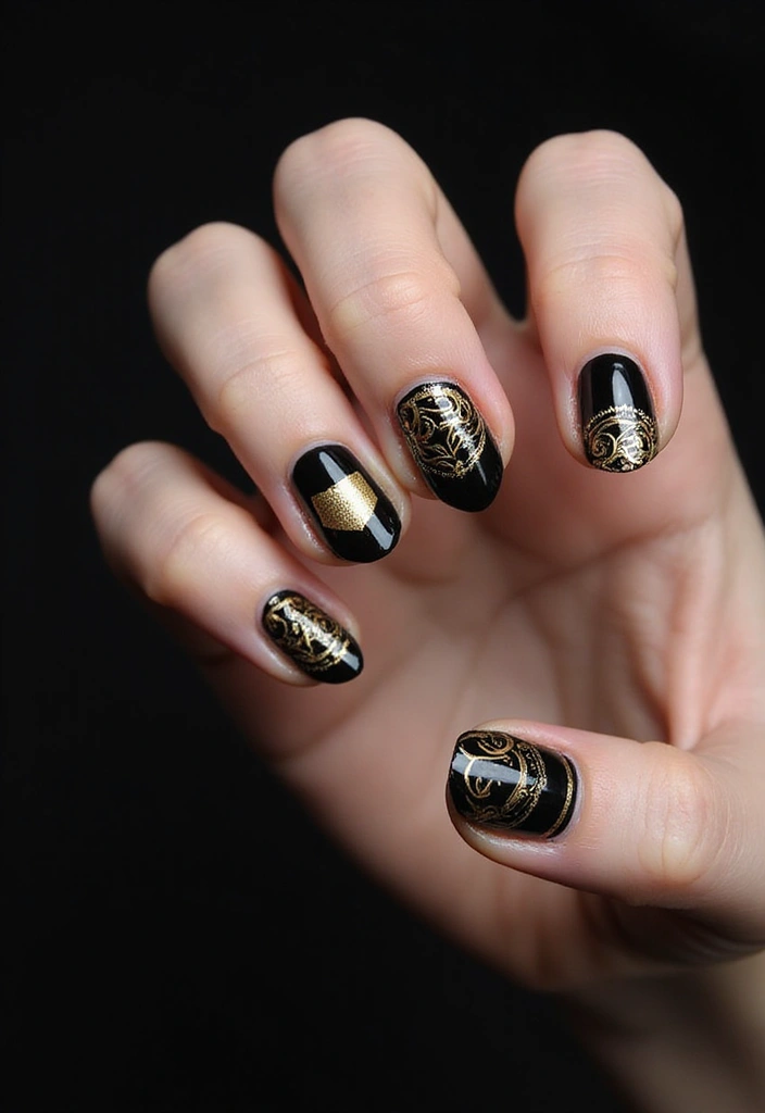 15 November Nail Designs That Will Make Every Book Lover's Heart Skip a Beat! - 12. Classic Black and Gold