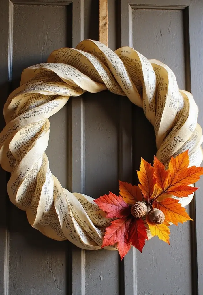 15 DIY Fall Front Porch Decor Ideas for Book Lovers - 2. Book Page Wreath