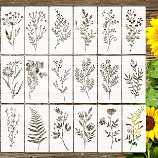 18Pcs Wildflower Stencils Flower Leaf Painting Stencils Reusable Wild Fl...