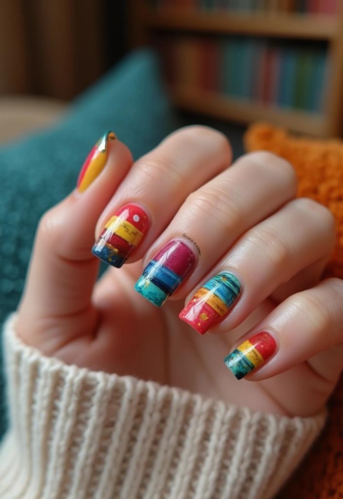 15 Personalized Square Nail Inspo for Every Book Lover (You’ll Be Inspired by #13!) - 7. Book Stack Nail Art