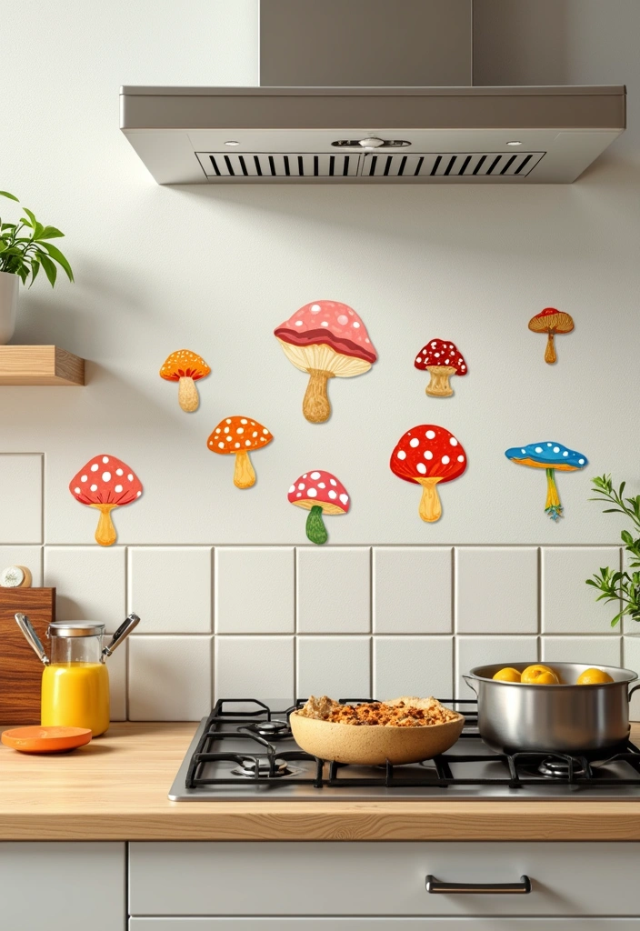 15 Whimsical Mushroom Kitchen Designs That Will Make Every Bookworm Smile! - 7. Creative Mushroom Wall Accents