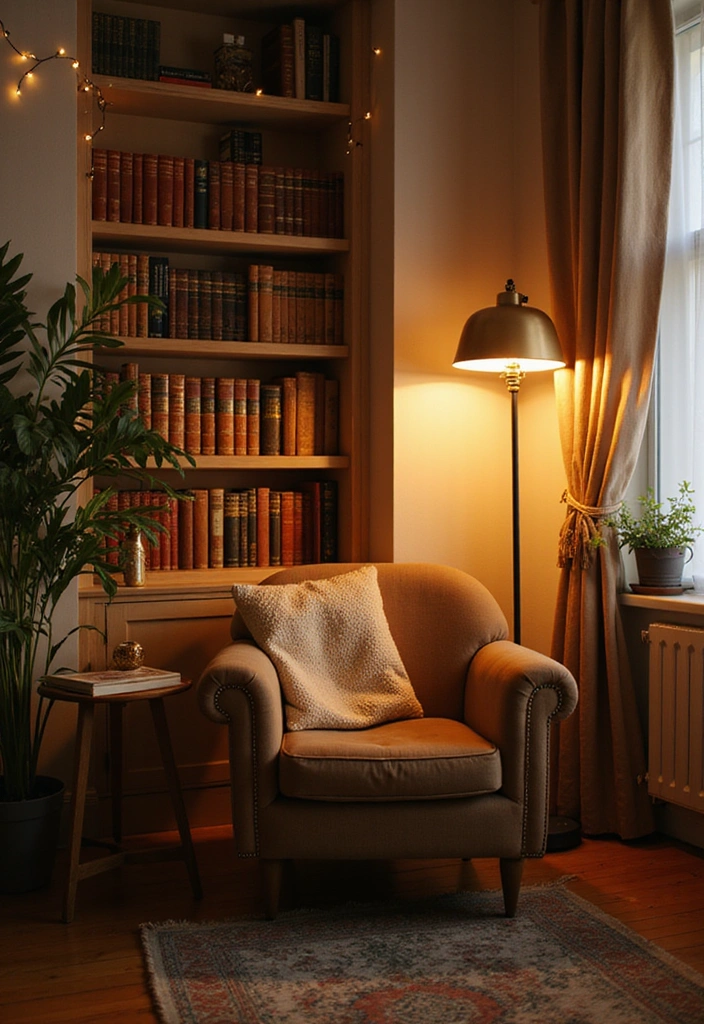 15 Mid-Century Book Nook Decor Ideas That'll Make You Want to Curl Up with a Classic! - 3. Ambient Lighting Magic