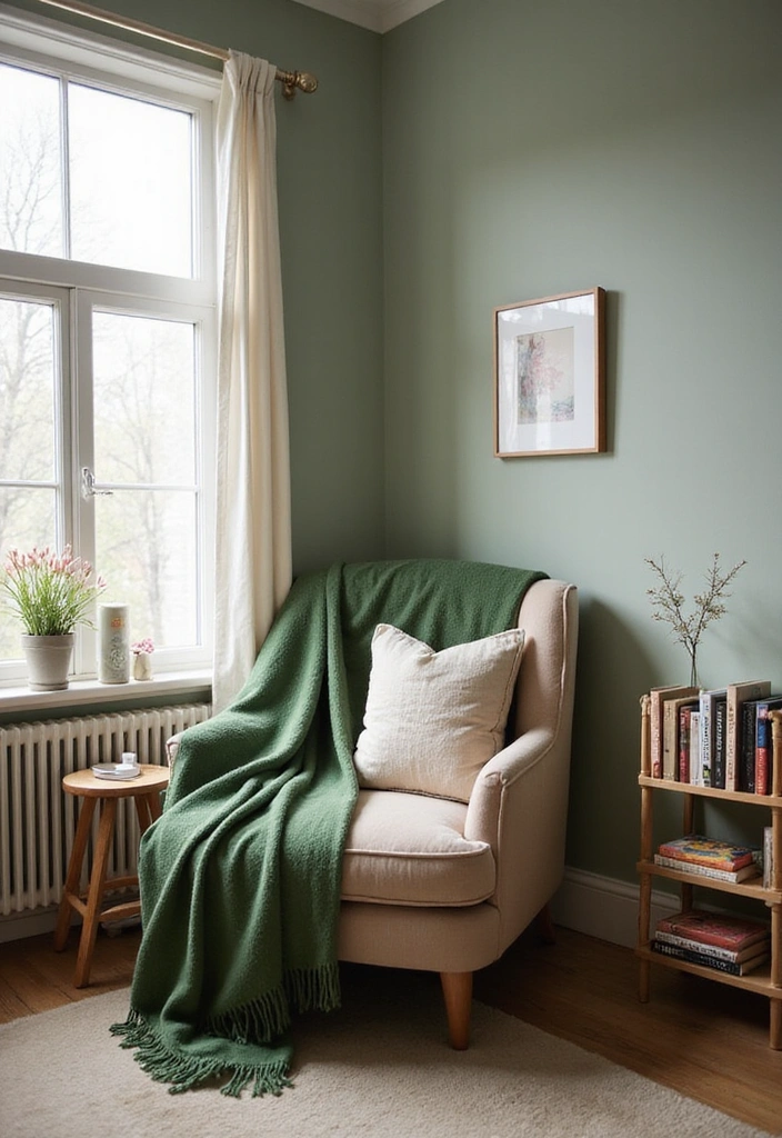 16 Sage Green Bedroom Decor Ideas That Speak to Every Book Lover’s Heart! - 2. Cozy Reading Nooks
