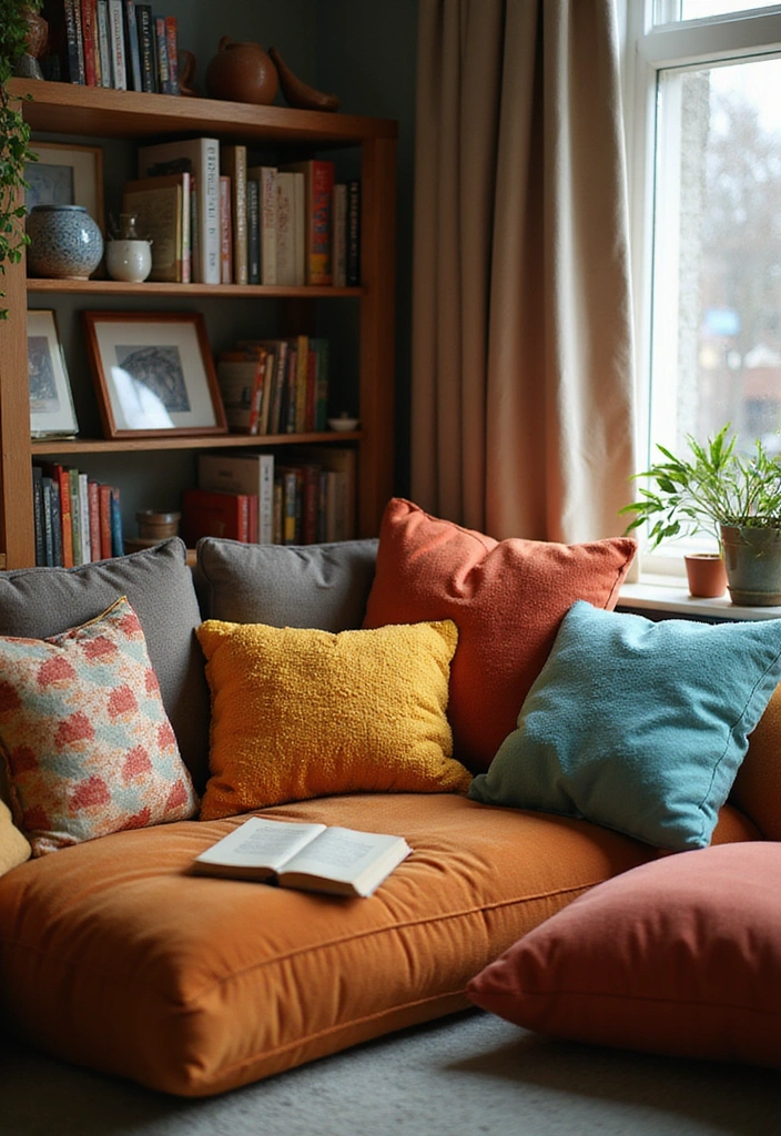 25 Cottagecore Book Nook Inspirations That Will Make You Dream of Reading! - 19. Cozy Reading Pillows