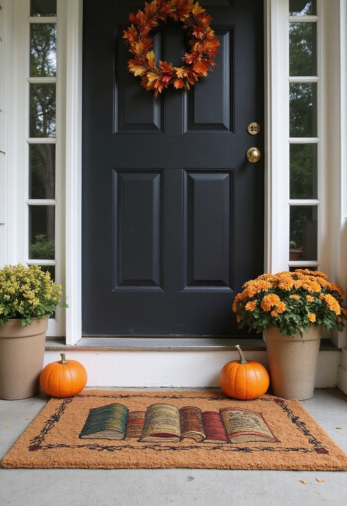 17 Enchanting Fall Door Decor Ideas for Book Lovers That Will Make Your Neighbors Jealous! - 11. Book-Themed Door Mat