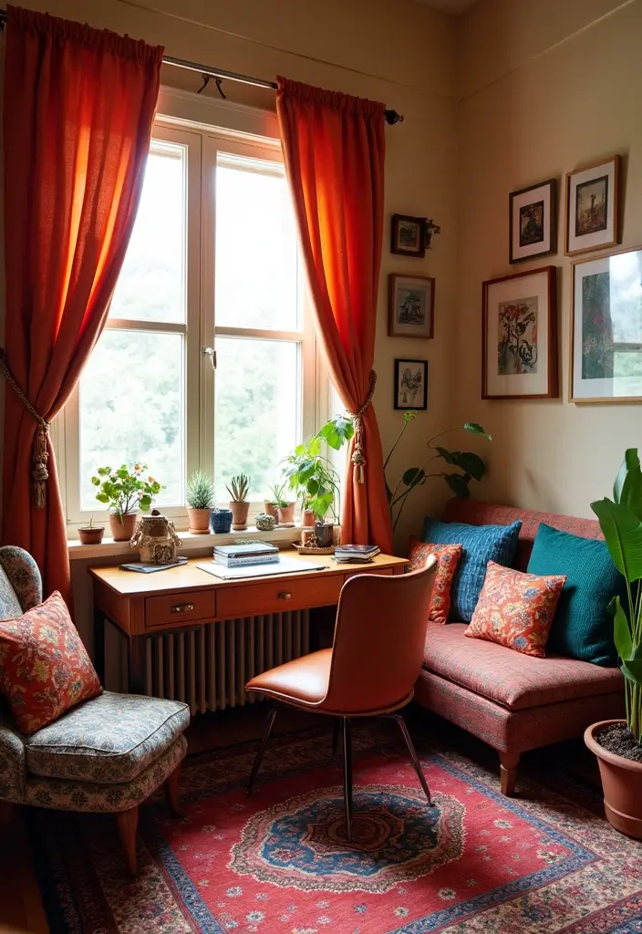 15 Boho Home Office Decor Ideas Every Book Lover Will Adore  - 4. Colorful Textiles