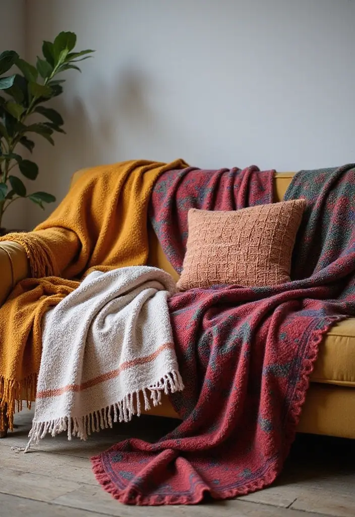 15 Boho Living Room Decor Ideas Every Book Lover Needs to Try - 10. Cozy Throws and Blankets