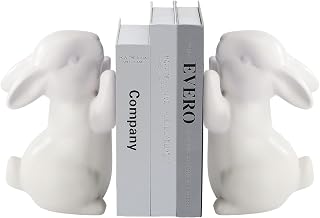 BestAlice 2 Pcs Rabbit Bookends, Bunny Book Ends for Shelves, Ceramic An...