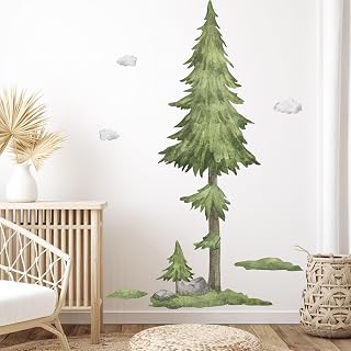 Large Pine Tree Wall Decal for Bedroom Living Room - Watercolor Peel and...