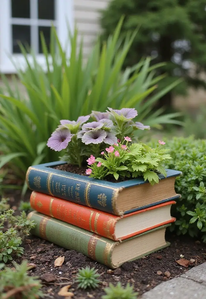 12 Boho Garden Decor Ideas Every Book Lover Will Adore - 11. Recycled Book Planters