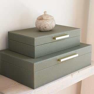 ZICOTO Decorative Storage Boxes with Lids – Set of 2 Beautiful PU Leathe...