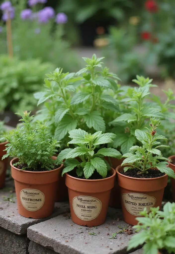 12 Cozy Small Backyard Garden Ideas for Book Lovers  - 8. Miniature Herb Garden with Literary Flair