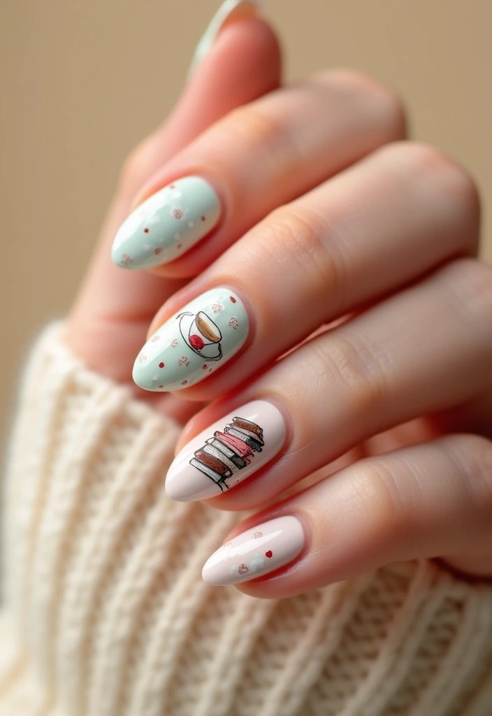 21 January Nail Art Ideas for Book Lovers That Are a Must-See! - 14. Coffee and Books