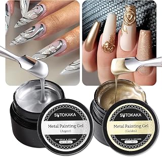 2pcs 5ml Metallic Painting Gel Kit, Gold and Silver Mirror Chrome 3D Eff...
