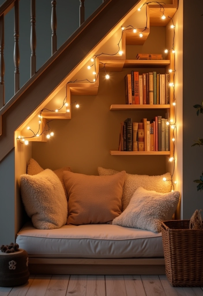 18 Cozy Japandi Book Nook Ideas for Book Lovers Who Crave Comfort! - 5. Integrated Reading Nook Under the Stairs