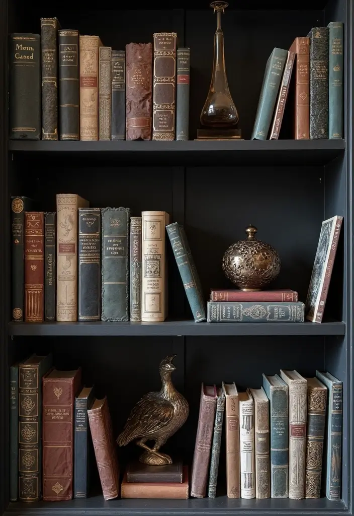 15 Dark Feminine Room Decor Ideas That Will Make Book Lovers Swoon! - 13. A Bookshelf as Art